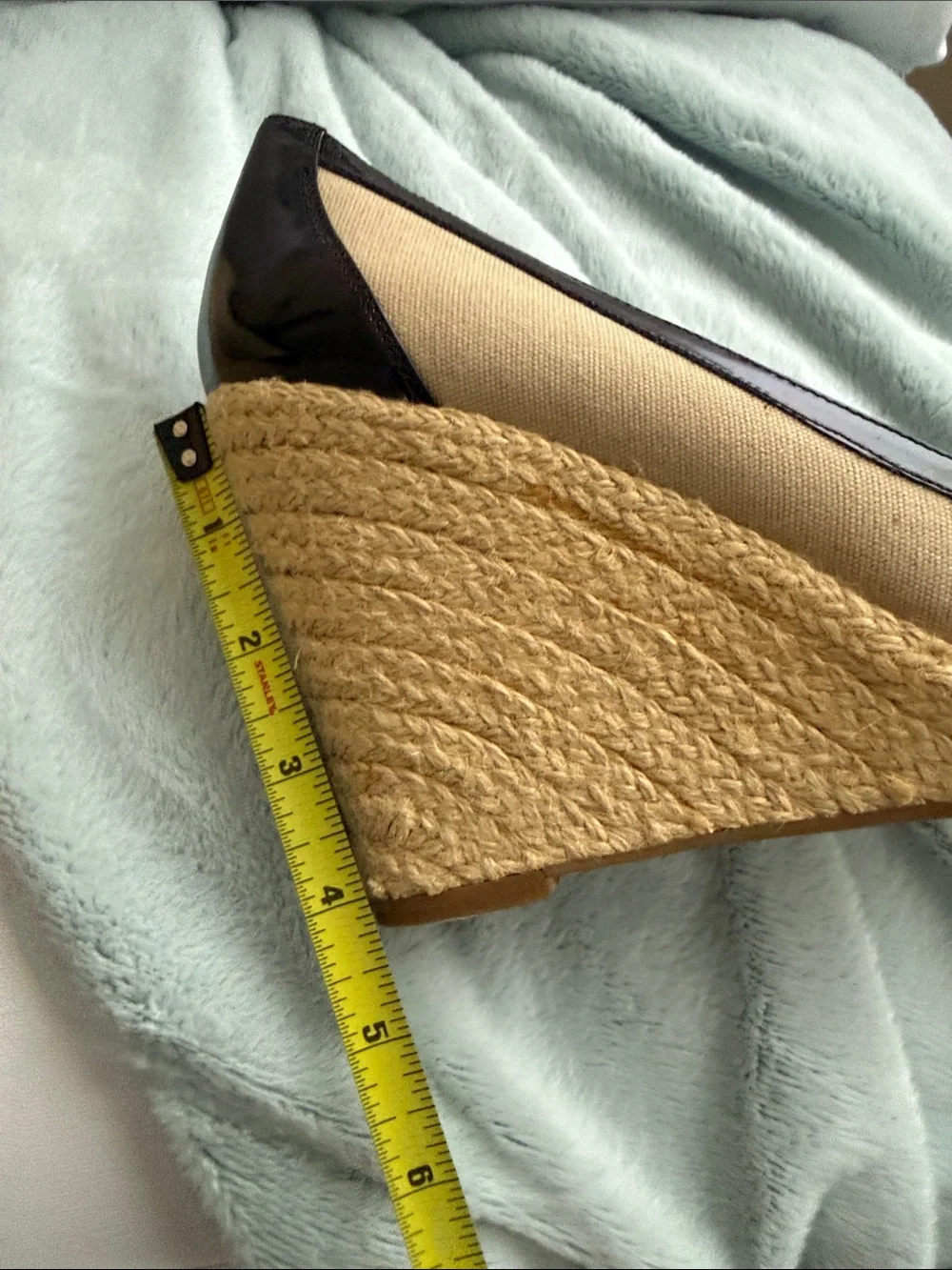 Enzo Angiolini Beige and Black Espadrille Wedge Peep-Toe Pumps